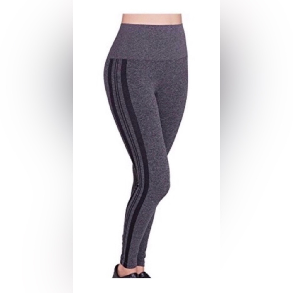 Assets By Spanx Gray Leggings with Black Stripes
